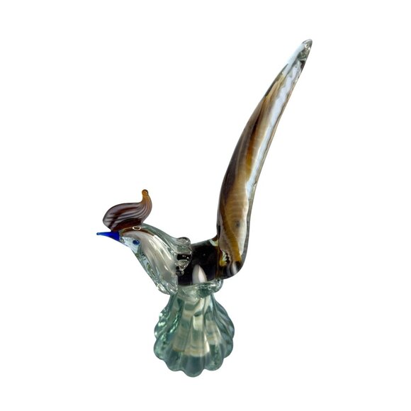 Murano Mid-Century Handblown Art Glass Pheasant Figurine 9" Amber Brown & Clear - Picture 1 of 10